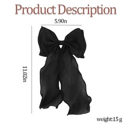 Mesh Hair Bow Clip Large Bowknot Hair Clips for Girls Bows Barrettes for Women Thin Thick Hair Bows Long Tail Organza Headwear Christmas Bow Ribbons Black Silk Bowknot Clips Barrette Large