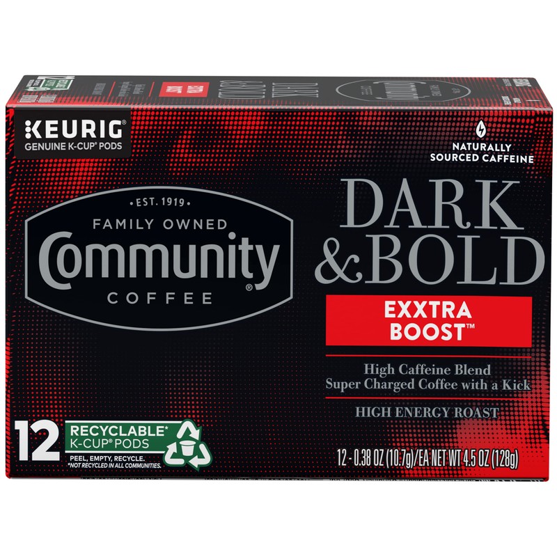 Community Coffee Dark & Bold Exxtra Boost 12 Count Coffee