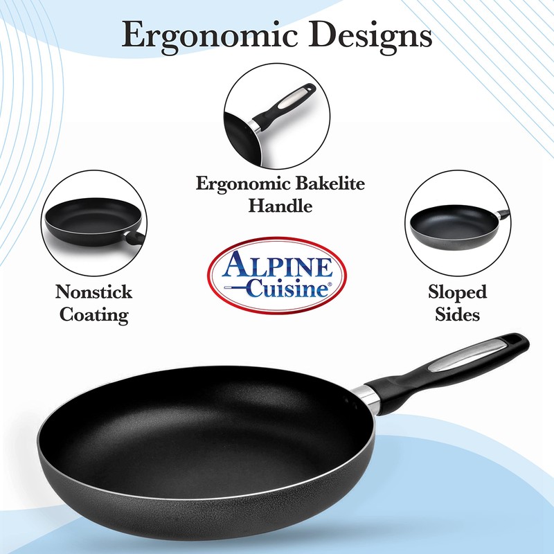 Alpine Cuisine Fry Pan Aluminum 3pc Nonstick Coating, High-Quality Frying