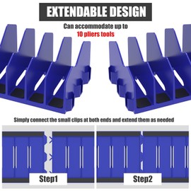 LYDODOKA Tool Box Organizer, 10 Slots Plier Organizer Rack with Nonslip Rubber Base, Extendable Plier Holder and Cutter Storage Shelves, Tool Trays for 3" H Drawers, Toolbox Attachments (2, Blue)