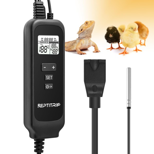 Reptile Thermostat with Temperature Probe, Dimmable Thermostat for Reptile Heat