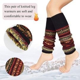 Tuopuda Women's Long Winter Leg Warmers Bohemian Style Leg Warmers Knitted Thick Leg Warmers Overknee Stockings 1 or 2 Pairs Dance Stocking Knit Crochet Socks Leggings Christmas Stocking, Black 1 Pair