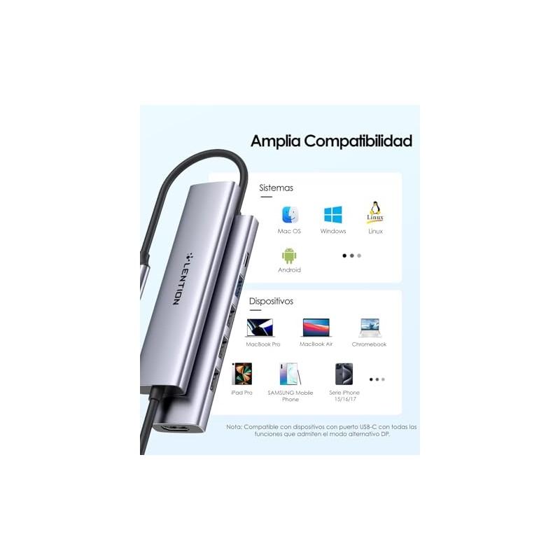 LENTION Hub USB C con HDMI 4K, PD 100W, USB-A
