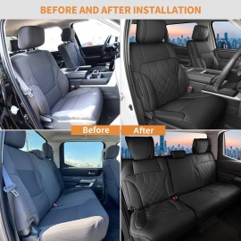 Aomsazto For Toyota Tundra Crew Cab 4 Door 2022-2026 Set Car Seat Covers Front+Rear Black