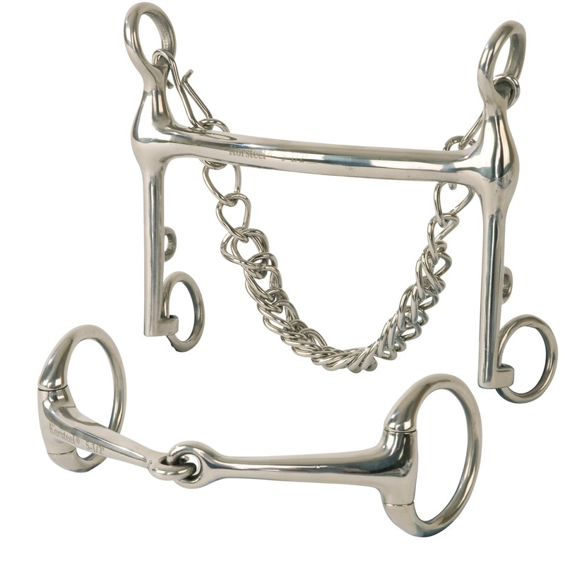 Korsteel Stainless Steel Mullen Mouth Fixed Cheek Eggbutt Weymouth Set