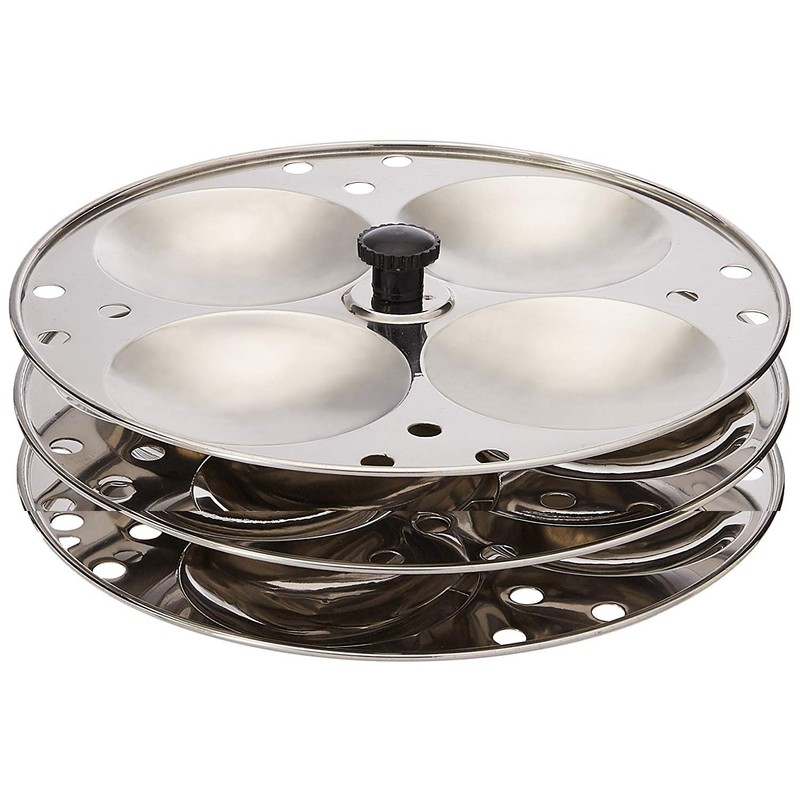 Tabakh Stainless Steel 3-Rack Idli Stand, Makes 12 Idlis
