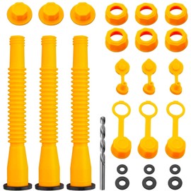 Gas Can Spout Replacement, Gas Can Nozzle, Fit for Most 1/2/5/10 Gas Can, 8.1" Hose Length, Gas Tank Vent Caps, Thick rubber pad, Spout Cover, Base Caps (3 Kit-Yellow)
