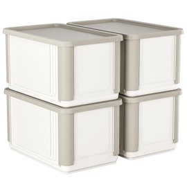 HAIXIN Collapsible Storage Bins with Lids 4 Pack - 62.8 QT Foldable Closet Storage and Organizer Plastic Stackable Storage Box for Home Garage Office Craft