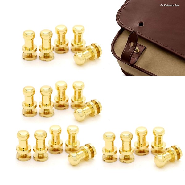 20 Pcs Leather Rivets, Stud Slotted Screws, Solid Ball Head Stud Screw, Studs Button Strap Stopper, Round Head Button Stud for Leather Craft Belt Wallet Handbag Repairs Decoration - Golden