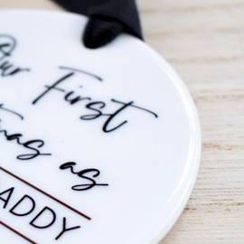 Our First Christmas as Mummy & Daddy 2024 Xmas Tree Decoration. White Ceramic disc Ornament. Clay Classy Monochrome Christmas Bauble. Son Daughter New Baby Boy Girl Gender Neutral