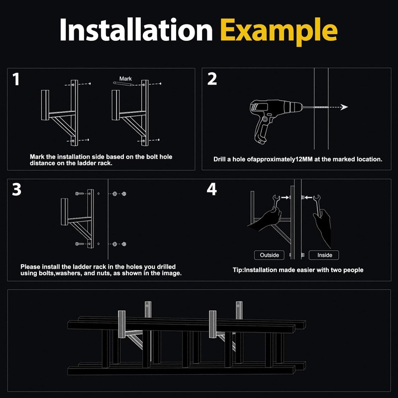 2 Rack Heavy Duty Side Mount Trailer Ladder Rack with
