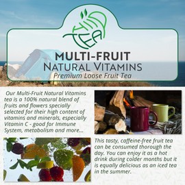 Multi-Fruit Tea Natural Vitamins Loose Fruit & Herbal Tea – Mix of Fruits and Flowers – Immune System – Metabolism – Hibiscus & Apple & Elderberry Rose Peel & Lemon Peel & Raspberry & More (100g)