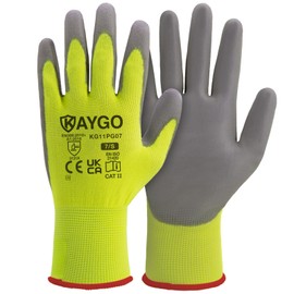 KAYGO Work Gloves PU Coated-12 Pairs, KG11PG, Safety Working Gloves with Secure Grip on Palm & Fingers, for Men and Women, Ideal for General Purpose Light Duty Work, Gardening (Small, Green)