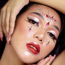 4 Pack Face Gems, Festival Women Mermaid Face Glitter Rhinestone Rave Festival Face Gems, Crystals Face Stickers Eyes Face Body Temporary Tattoos (Style A)