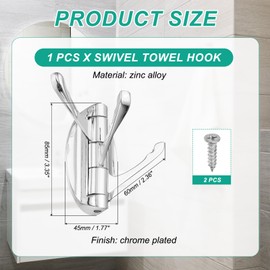 PATIKIL Swivel Towel Hooks Foldable Towel Hook Clothes Hooks Hanger Wall Mounted Three Rotating Arms Wall Hooks for Kitchen Bathroom Coat Silver