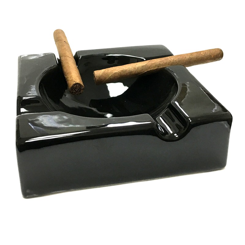 8" HankStar Large Black Ceramic Cigar Ashtray for Patio/Outdoor Use