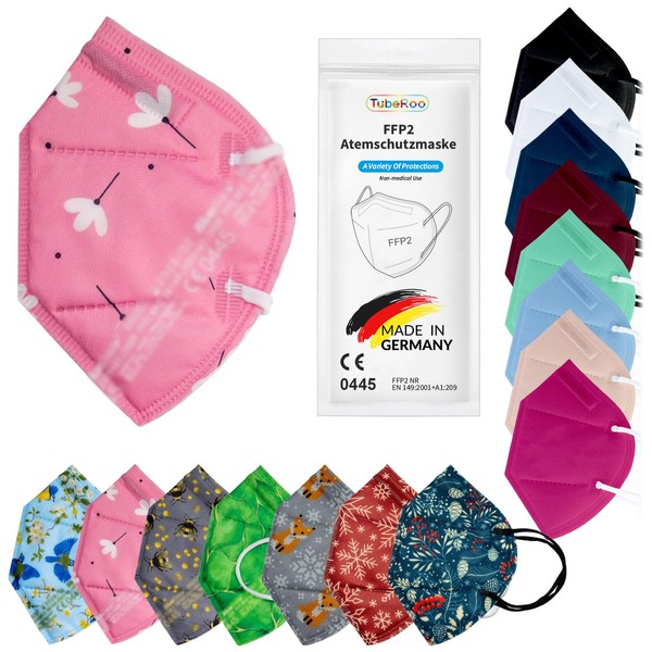 TubeRoo FFP2 Mask Pink White Flowers Motif Pattern Pack of