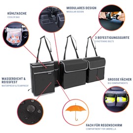 Vicera Auto Kofferraum Organizer mit Klett • Kofferraumtasche mit teilbaren Modulen und integrierter Kühltasche • Zum Aufbewahren & Verstauen