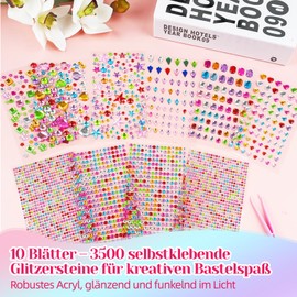 Gicctyble 3500 Stück Glitzersteine Selbstklebend, Strasssteine Selbstklebend, Glitzersteine zum Basteln Verschiedene Formen, Glitzer Sticker für Kinder Handwerke Fotorahmen Grußkarten