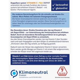 Doppelherz System Vitamin C 750 Depot - For the Defense - Vitamin C and Zinc Support the Normal Function of the Immune System - 20 Portion Bags