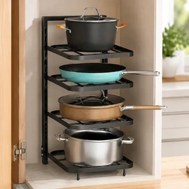 4-Tier Adjustable Pot Rack Organizer – Metal Kitchen Cabinet Shelf for Pots & Pans