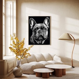 HEYKYY DIY Diamond Art Painting by Numbers Black and White French Bulldog Illustration Full Round Drill Diamond Mosaic Crystal Rhinestone Arts and Craft for Home Wall Decor 30x40cm