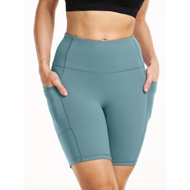 CADMUS Biker Shorts for Women Naked Feeling Spandex Athletic Shorts with Two Side Pockets,40,Thistle & Lavender & Turquoise,Medium