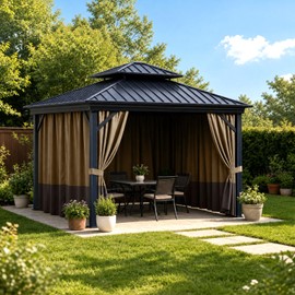 BPS 10' x 10' Gazebo Privacy Curtains with Double Zipper, 4-Panels Side Wall Universal Gazebo Side Panels Replacement for Patio, Outdoor Canopy, Garden and Backyard (Curtain Only)