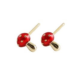 Cute Red Mushroom Enamel 925 Sterling Silver Cartilage Tragus Small Stud Earrings for Women Girls Dainty Minimalist Tiny Mini Plant Piercing Post Pin Fashion Jewelry Gifts Daughter Her (Gold)