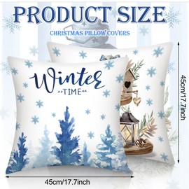 Ganeen 12pcs Hello Winter Throw Pillow Covers 18" x 18" Blue Gnome Decorative Set Blue Mitten Snowflakes Snowman Christmas Farmhouse Pillow Cases Holiday Decor for Living Room Couch