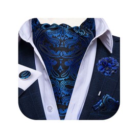 DiBanGu 4 gemelos cuadrados Ascot para hombre, jacquard Cravat Ascot con bolsillo de corbata con pin de solapa floral, Paisley azul real, Talla única