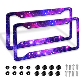 Purple License Plate Frames Starry Sky License Plates Covers Aluminum Metal License Plate Holder Auto Car Tag with 4 Holes Screws Standard Size 2 PCS Set