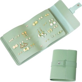 OLizee® Travel Portable Earring Organizer Earring Holder Foldable Book Design Soft PU Earring Organizer Book Jewelry Storage Case for Earrings Bracelets Mirrors Green