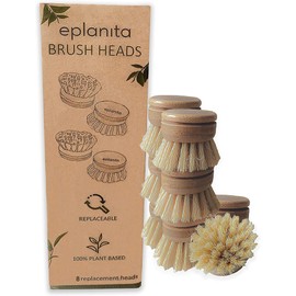 eplanita Replacement Brush Heads (Pack of 8) for Bamboo Dish Brush, Sisal Bristle Refills, Agave Cactus Fibres, Kitchen Eco Scrubber, Plastic Free Washing Up, Zero Waste Cleaning