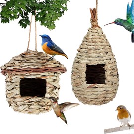 2 Stück Nistkästen, Vogelnest, Vogelhäus zum Aufhängen, Handgewebte Vogelhäuser, Gras Bird Nest für Wellensittich Meise, Kanarienvogel, Amsel, Hummingbird, Rotkehlchen und Zaunkönig