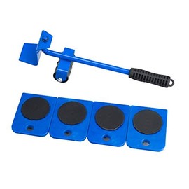 Furniture Transport Roller Set 5 Pieces - 4 Furniture Rollers & 1 Load Jack - Each 150 kg Load Capacity - Non-Slip Coating - For Effortlessly Moving Furniture/Moving Aid/Load Jack (Blue)