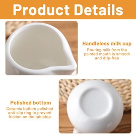 Foreverup White Ceramic Milk Jug, 8pcs Mini Creamer Jug Milk Creamer Pitcher, Syrup Server, Gravy Jug, Sauce Pots, Mini Milk Jug Ceramic Serving Pitcher for Coffee Milk Creamer and Sauces(50ml)