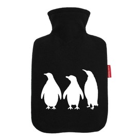 Huuraa Wärmflasche Pinguine Silhouette Geschenk 1,8 Liter Black Classic Veloursbezug Pinguine Präsent