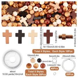 SUNNYCLUE 250Pcs Wood Cross Charms Easter Holiday Small Cross Beads Bulk Wooden Round Beads Unfinished Wood Bead 10mm Beading Keychain Making Kit Mini Cross Charm for Keychains Bracelets DIY Craft