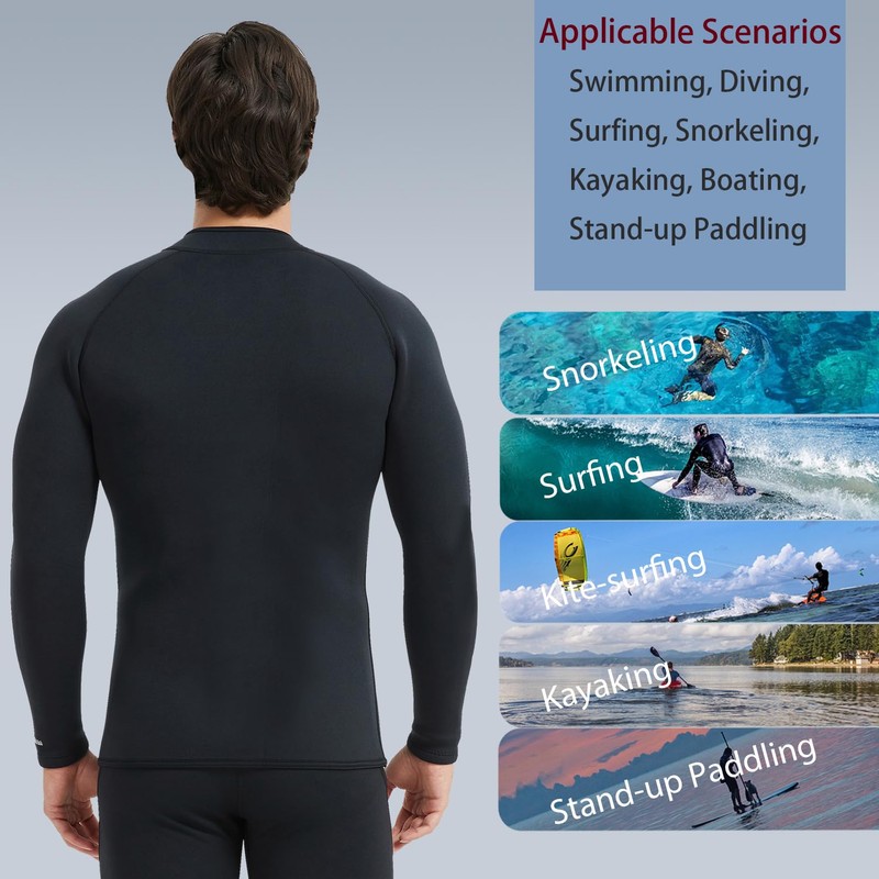 Lemorecn Adult’s 3mm Wetsuits Jacket Long Sleeve Neoprene Wetsuits Top(CA2031BLACK-XL)