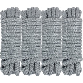 Dock Lines 15' x 3/8" Double Braided Marine Mooring Ropes 4 Pack, Boat Ropes for Docking with 12'' Eyelet Premium Dock Lines for Boats - Grey