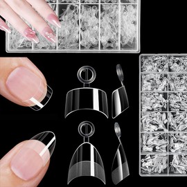 Ruayia Nagel Tips Set, 240Pcs Kurze halbe Abdeckung Mandel Nägel & 240Pcs Kleine Verjubelt Quadratische Nägel Spitzen Gel, Weiche Gelspitzen, für Nageltechniker, Einsteiger und Nail Art Studios