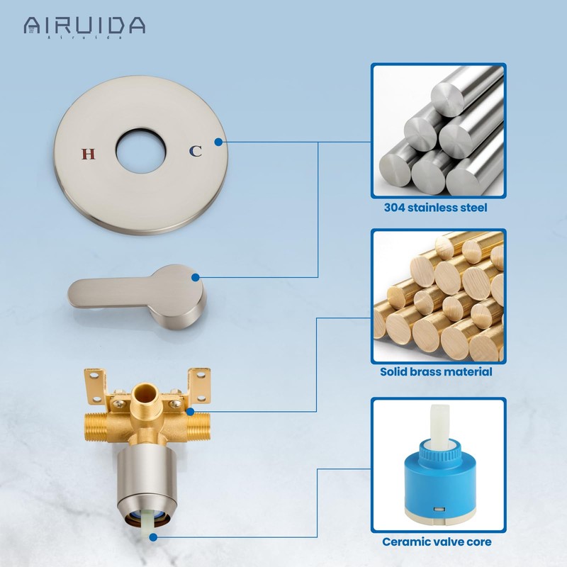 Airuida Round Single-Function Shower Handle Valve Trim Kit Shower Valves