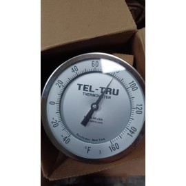Tel-tru Temp Gauge, 1/2" Npt conn., -40-160F, Stem 6, 5" dial face, Stainless St