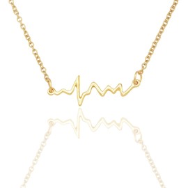 quan jewelry EKG Heartbeat Necklace, Lifeline Pulse Pendant, Female Nurse RN Nursing School Graduation Gifts with Greeting Card, Gold-Tone