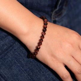 Wizock Gem Semi Precious Gemstones Stretch Bracelets for Women 6mm Round Beads Beaded Bracelets Unisex 6.8 Inches (Red Tiger's Eye)