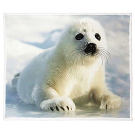 XSMEI 60"x80" White Seal Sherpa Blanket Cute Animal Throw Blanket Super Soft Fuzzy Blanket Thick Warm Fleece Blankets for Couch Bed