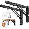 Folding Shelf Brackets 10 Inch - Heavy Duty Metal Collapsible Triangle Shelf Bracket, DIY Wall Mounted Folding Table Hinge, Space Saving for Bench Table (Black - 2PCS with Screws)