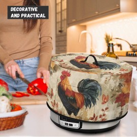 Hwzdsyxl Vintage Rooster Maple Leaf Print Slow Cooker Cover with Storage Pocket Portable Stain Resistant Slow Cooker Cover for Kitchen Extra Accessories Fit 6/7/8 Quart Electric Oval Crock Pot