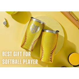 Onebttl Softball Accessories for Girls, Initial Softball Gifts for Girls Teenager Women, 20oz Stainless Steel Tumbler, Gifts for Team Senior Night Birthday Graduation Christmas- A
